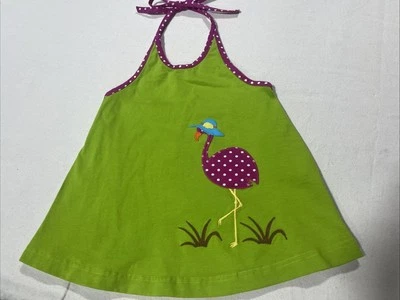 Vestido halter con flamenco verde y rosa Kelly’s Kids talla 5-6 Foto 1 de 4