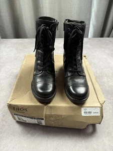 Taos Crave Boots Womens Size 6-6.5 Black Leather Faux Fur Lace Up Zip Heel - Picture 1 of 16