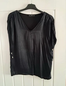 Ladies F&F black satin front Top With ruched shoulder Detail Size 8 - Picture 1 of 7