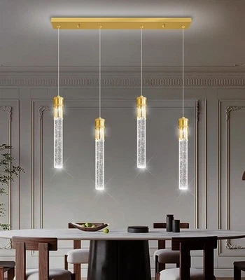 4 luzes pendentes para ilha de cozinha LED regulável moderno cristal Chande... - Imagem 1 de 4