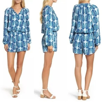 Lilly Pulitzer Elsa Indigo Get In Line ROMPER Manga Larga Medusa Azul Pequeño Foto 1 de 4