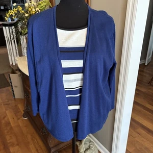 Alfred Dunner Ladies Blue and White Cardigan Sweater Twin Set XL Career Church - Picture 1 of 8