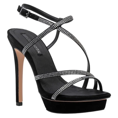 Pelle Moda Oyla Platform 7.5 Black Rhinestone Strappy Stiletto Sandals NWT $170 - Image 1 of 4