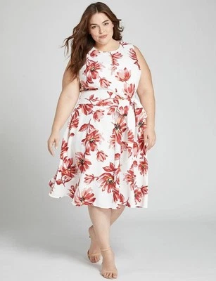 Lane Bryant Floral Sleeveless Fit & Flare Tie Waist Sundress Size 16 NWT - Image 1 of 4