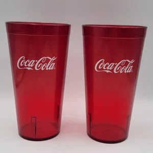 (2) Red Plastic Restaurant 20oz Coca Cola Soda Cup Carlisle 5220 Made in USA - Picture 1 of 4