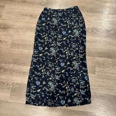 Maxi Falda Vintage Antigua Azul Marino Para Mujer Talla 4 Azul Marino Floral Forrada Abertura Años 90 Y2K Foto 1 de 4