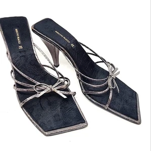 Bruno Magli Couture Metallic Leather Strappy Heels Vintage Y2k Mules Size 8.5 - Picture 1 of 9
