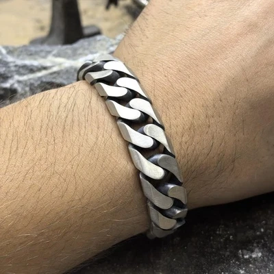 Sterling Silver Curb Bracelet, 10MM Heavy Gourmet Chain Link Bracelet - Image 1 of 4