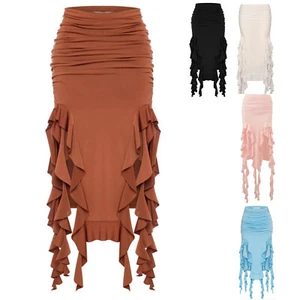 Womens Bodycon Belly Dance Dancewear Fashion Skirt Ruched Dance Dress Split - Picture 1 of 33