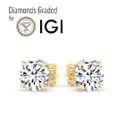 IGI,F/VS1 ,2 CT Solitaire Lab-Grown Round Diamond Studs Earring, 18K Yellow Gold