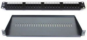 Cat 5E 24 Port Patch Panel + 200MM Rack Mount Shelf 1U 19” Network Comms Cabinet - Picture 1 of 1