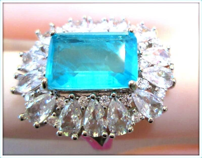 ANILLO PARABIA TOUMALINA PIEDRAS PRECIOSAS NATURALES MOISSANITA DAMAS ORO 18K RELLENO S8 Foto 1 de 4