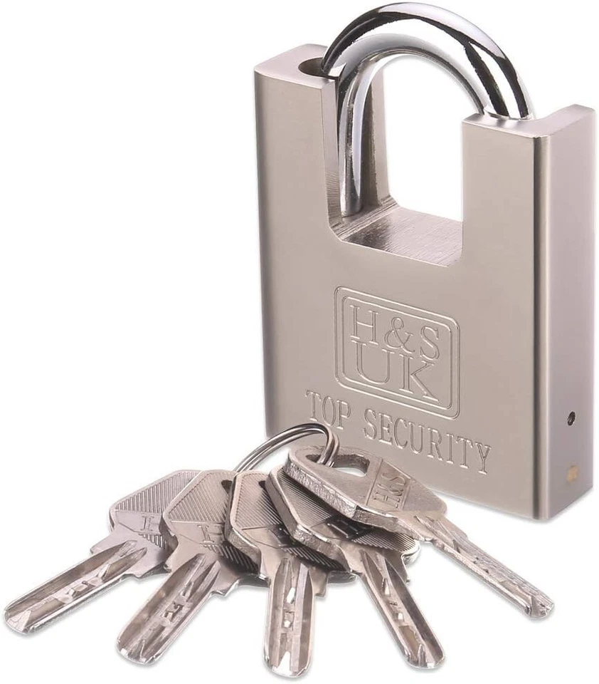 H&S High Security Padlock with Key - 60Mm Pad Lock & 5 Keys - Heavy Duty Storage - Image 1 of 4