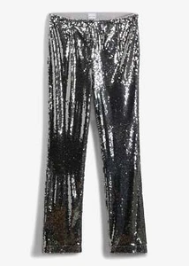 Hose aus Pailletten Gr. 38 Metallic Silber Damen Paillettenhose Pants Neu - Bild 1 von 1