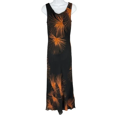 ABS Evening Allen Schwartz Silk Maxi Dress Sleeveless Formal Black Orange 6 - Image 1 of 4