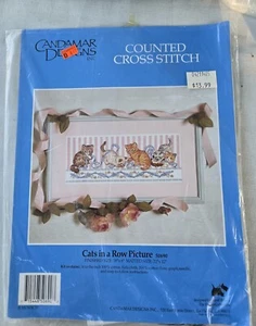 1994 Counted Cross Stitch Kit " Cats in a Row" # 50690 Candamar Designs 18 x8 - Picture 1 of 4