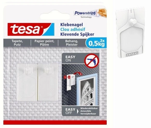 2er Tesa ® Klebenagel Powerstrips f. Tapete / Putz 2x0,5kg 77772