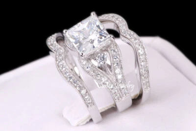 Simulated Princess Cut 925 Sterling Silver Wedding Ring Engagement Ring Set - Image 1 of 4