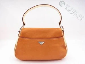 Bolso de Hombro PRADA Marrón Claro Logo Placa Plateado Herrajes Cuero Usado Auténtico - Imagen 1 de 10