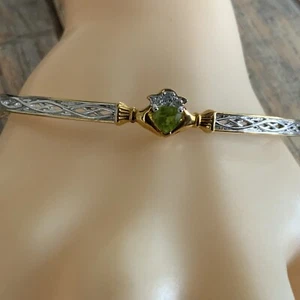 Bradford Exchange BGE mixed metal celtic claddagh peridot glass heart bangle - Picture 1 of 10