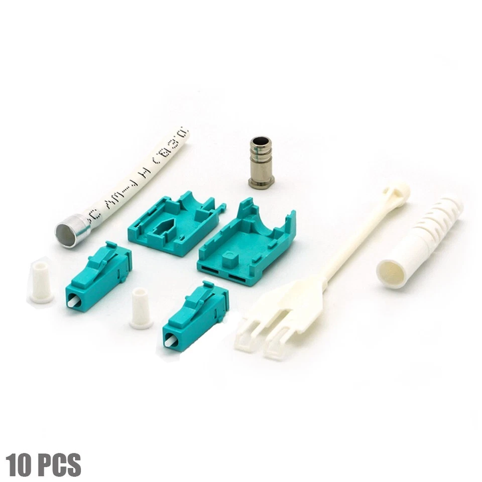 10x LC/UPC Duplex Multi-Mode Fiber Optic Pull Push Tab Connector OM3 Aqua/White - Image 1 of 1