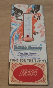 Calendario/TERMOMETRO PUBBLICITARIO VINTAGE 1935 per "PALM OLIVE FARMACIA" FRESNO CALIF - Foto 1 di 8