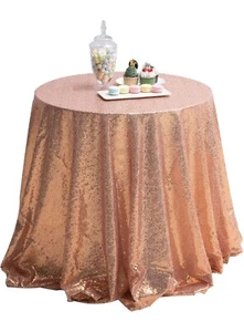 Rose Gold Sequin Tablecloth 108 Inch Round Shimmer Sparkly Table Cloth Glitter - Picture 1 of 4