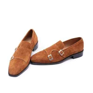 Handmade Suede Leather Double Monk Formal Dress Shoes For Men, Mens Formal Shoes - Picture 1 of 6