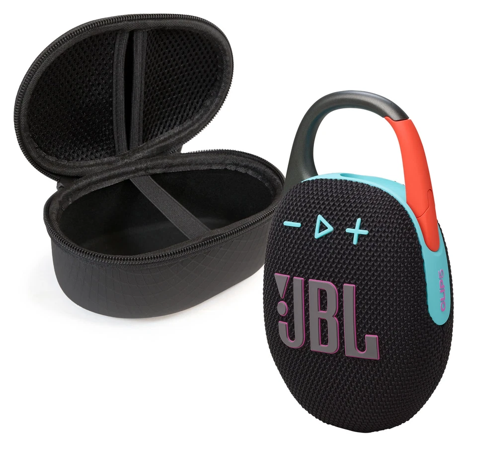 JBL Clip 5 Bluetooth Speaker and divvi Protective Case Bundle - Black Orange