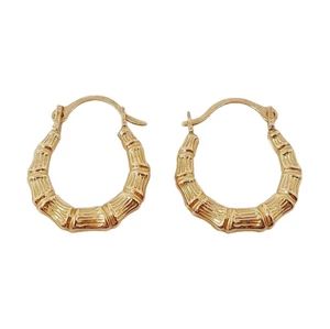 14k Yellow Gold ~ 5/8" T X 1/2" W Hinge Closure Bamboo Style Hoop Earrings WOW! - Picture 1 of 10