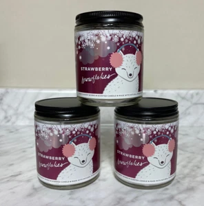 Bath & Body Works Candle Strawberry Snowflakes Medium 7 oz Set of 3 - Picture 1 of 1