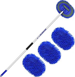 160Cm 63" Spazzola Lavaggio Auto Con Manico Telescopico Microfibra Spazzolone Pu - Foto 1 di 12