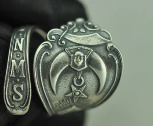 Massiver 925 Sterling Silber Freimaurer Klinge Shriner verstellbar Löffel Ring - Bild 1 von 6