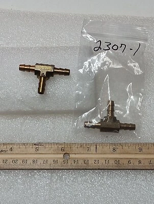 Brass 3/16" Hose Barb Tee Fuel Air Fitting Connector Adapter Lot Of 2 - Image 1 of 3