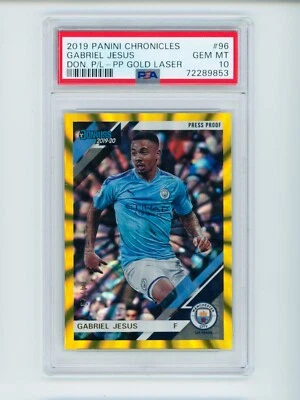2019-20 Gabriel Jesus Panini Chronicles Gold Laser Manchester City 4/25 PSA 10 - Image 1 of 3