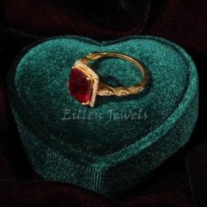 3Ct Cushion Cut Ruby Ring Red Ruby Wedding Ring Statement Ring Women Gold Ring - Picture 1 of 5