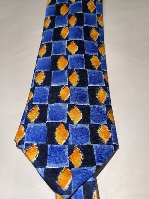 DANIEL Hechter Men's 100% Silk Tie Made in the Italy Squares, Blue/orange - Image 1 of 4