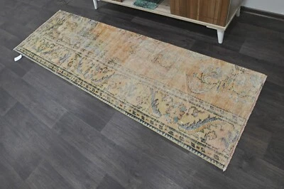 Vintage Turkish Runner Rug 2x7ft ORANGE Handmade Anatolian Oushak Hallway Wool - Image 1 of 4