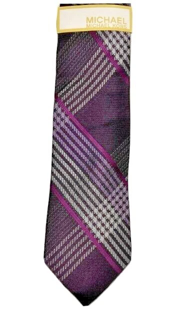 Corbata de seda con estampado a cuadros clásico de Michael Kors de $69 para hombre, púrpura Foto 1 de 1