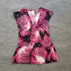 Top smanicato donna Lamasini USA grande rosa nero bianco argento paillettes cravatta schiena - Foto 1 di 11
