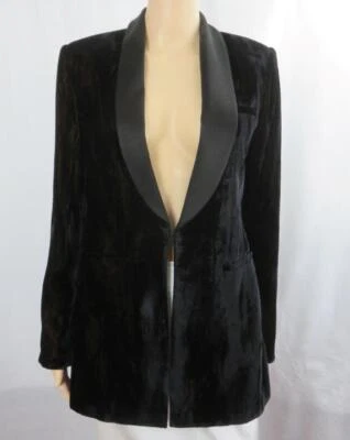 Alice+Olivia Black Crushed Velvet Blazer Satin Shawl Tuxedo Collar SZ 2 - Image 1 of 4