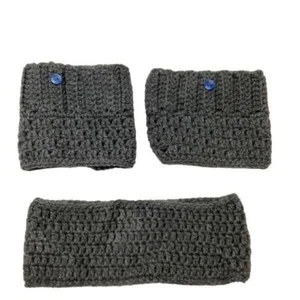 Handgehäkeltes graues Stirnband und Stiefelstulpen - Bild 1 von 6