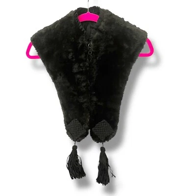 Estola de piel de castor esquilada de principios de la década de 1920 con borlas para S/XS Foto 1 de 4