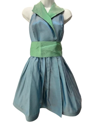 Vestido Moda Int’l Vintage Halter Envolvente Talla 6 Azul Verde Lazo Acetato Y2K Foto 1 de 4
