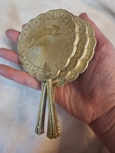 22-5.5" Scrap Die-cut German Dresden Gold Paper Fan Scroll Orn Victorian Craft - Picture 1 of 11