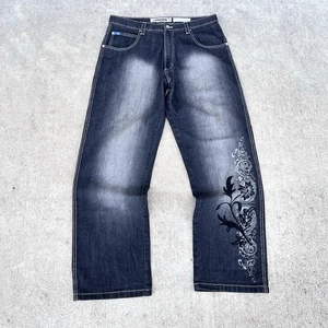 Vintage Y2K Southpole Blue Tab Black Charcoal Grey Baggy Wide Leg Jeans 36x33 - Picture 1 of 12