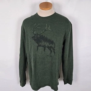 Eddie Bauer Sweatshirt Men's M Green Elk Print Long Sleeve Crew Neck - Picture 1 of 13