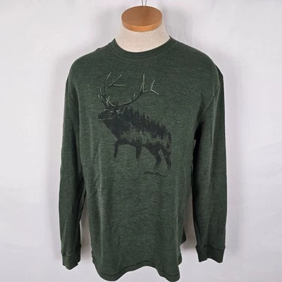 Eddie Bauer Sweatshirt Men's M Green Elk Print Long Sleeve Crew Neck - Image 1 of 4