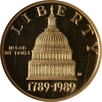 1989-W Congressional Commem Gold $5 NGC PF70 Ultra Cameo Brown Label - STOCK - Image 1 of 4