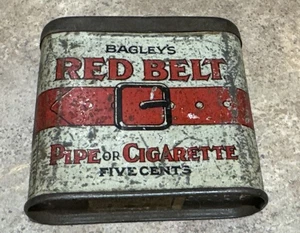 Vintage Bagley's Red Belt Pipe or Cigarette Tobacco Tin w/ Stamps - Empty - Picture 1 of 9